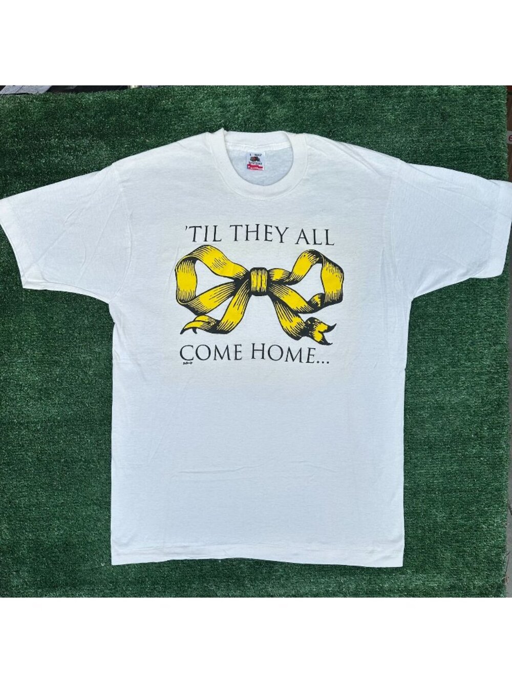 Vintage 90s Support Troops Yellow Ribbon T-Shirt L White Military Desert Storm